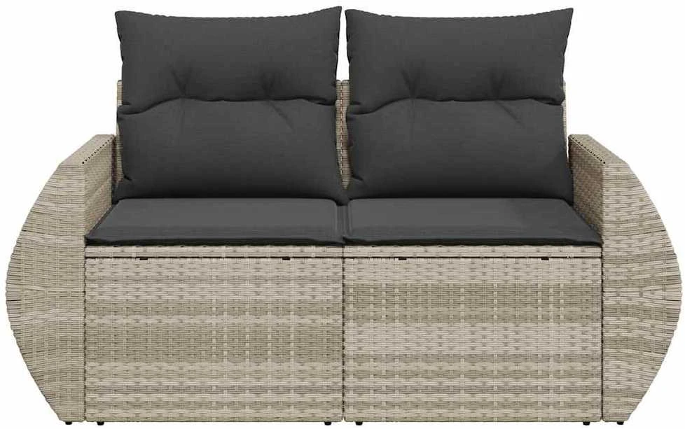 Dvivietė sodo sofa su pagalvėlėmis, šviesiai pilka, poliratanas