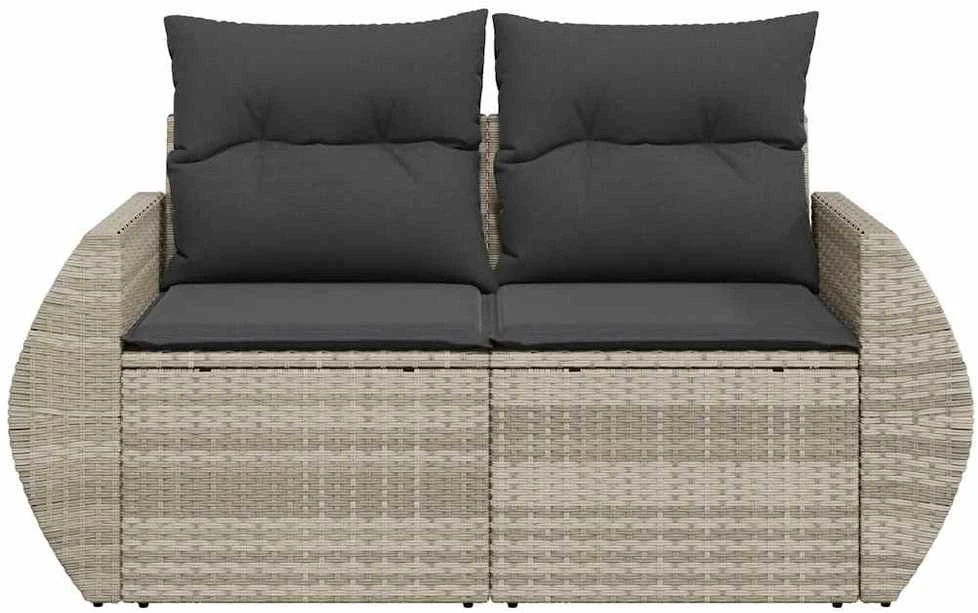 Dvivietė sodo sofa su pagalvėlėmis, šviesiai pilka, poliratanas