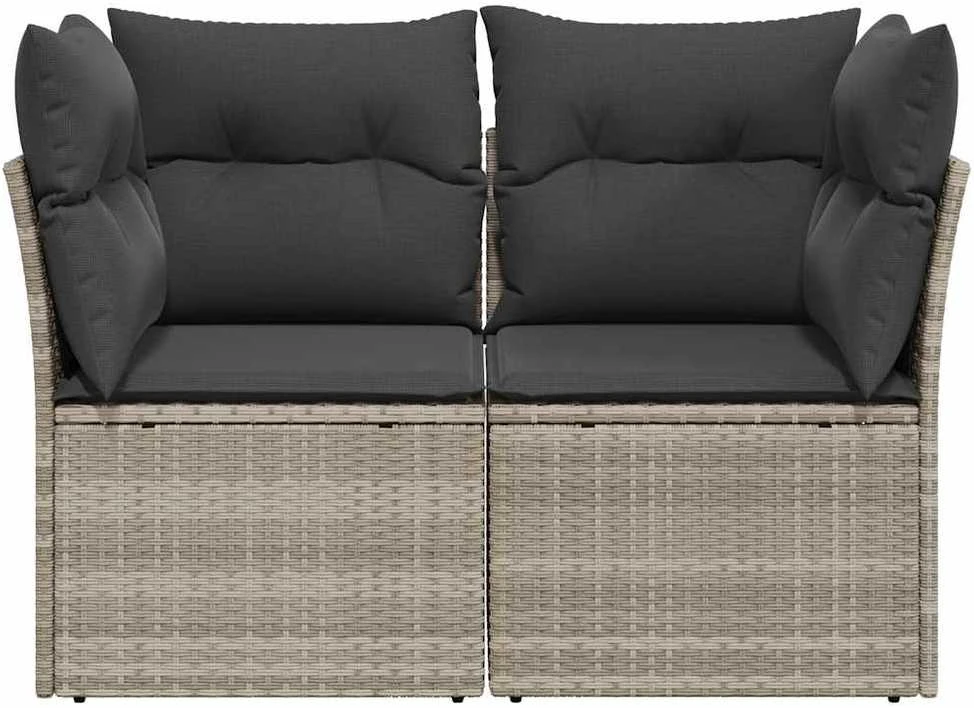 Dvivietė sodo sofa su pagalvėlėmis, šviesiai pilka, poliratanas