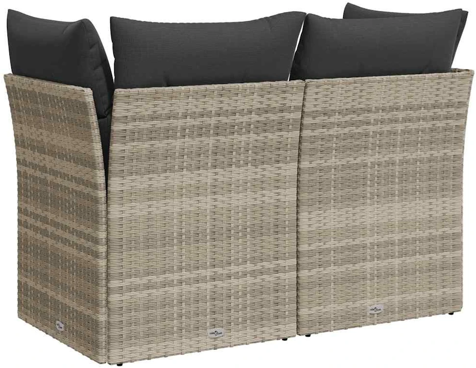 Dvivietė sodo sofa su pagalvėlėmis, šviesiai pilka, poliratanas