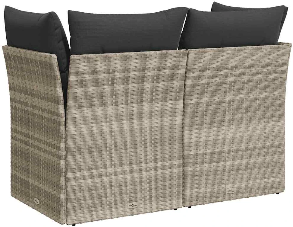 Dvivietė sodo sofa su pagalvėlėmis, šviesiai pilka, poliratanas