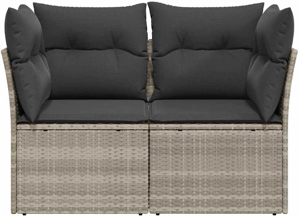 Dvivietė sodo sofa su pagalvėlėmis, šviesiai pilka, poliratanas