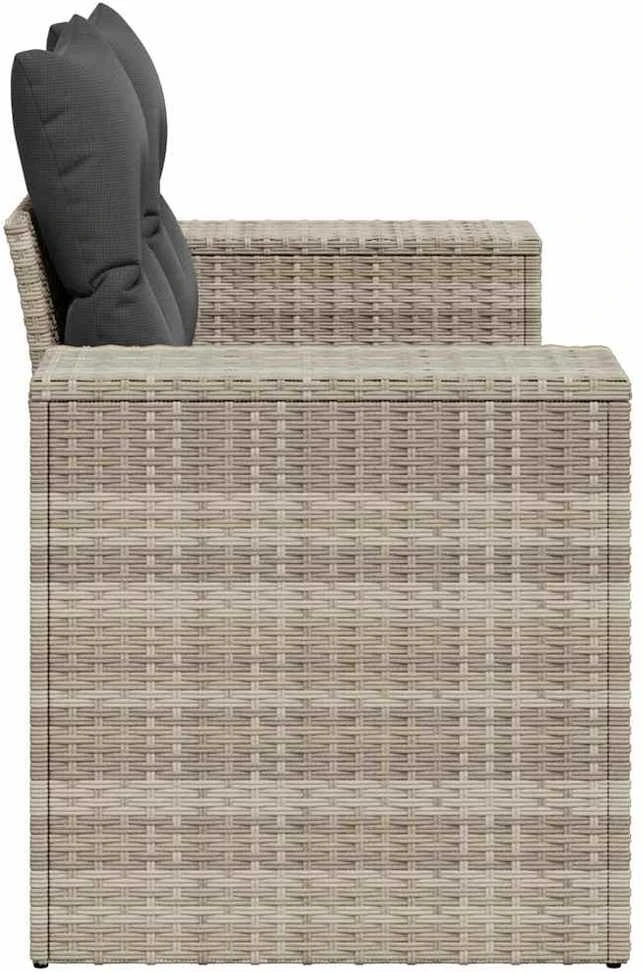 Dvivietė sodo sofa su pagalvėlėmis, šviesiai pilka, poliratanas
