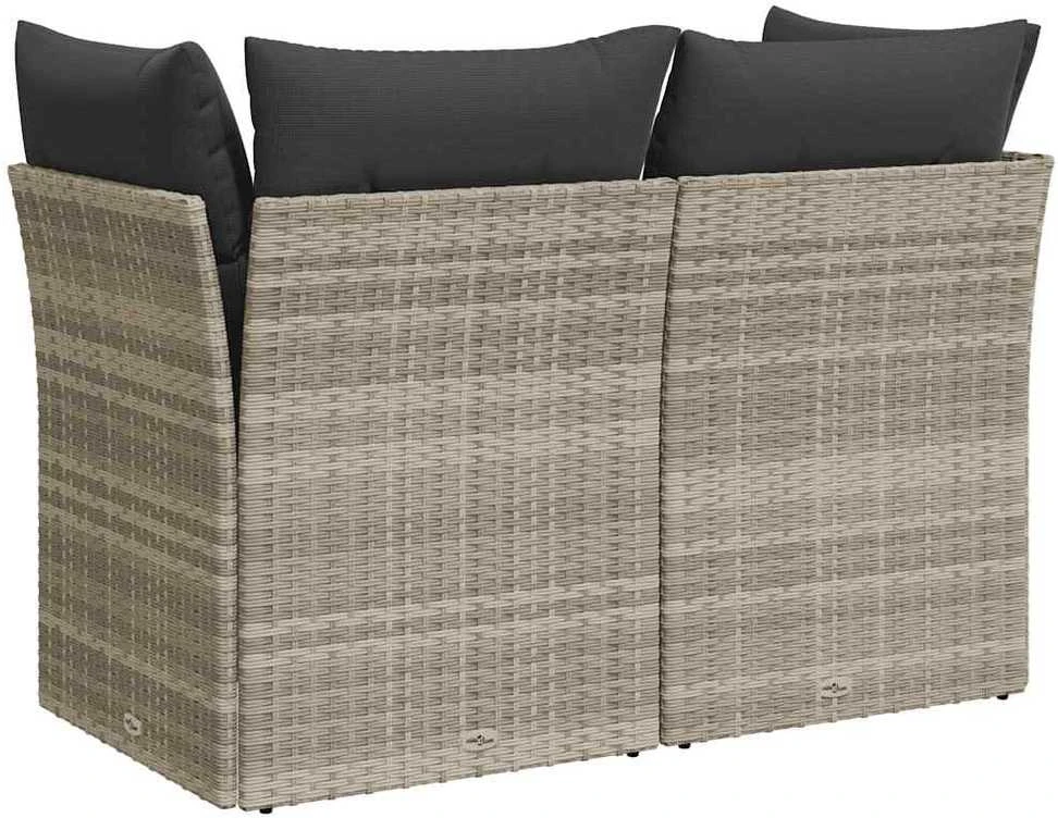 Dvivietė sodo sofa su pagalvėlėmis, šviesiai pilka, poliratanas