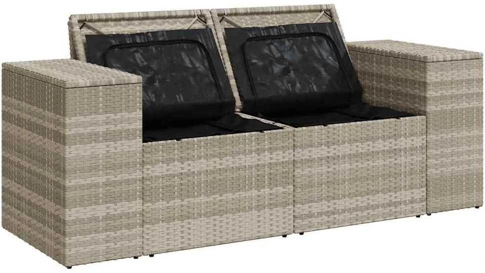 Dvivietė sodo sofa su pagalvėlėmis, šviesiai pilka, poliratanas