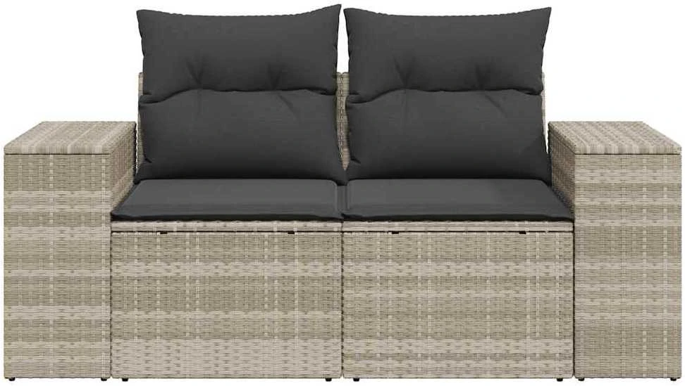 Dvivietė sodo sofa su pagalvėlėmis, šviesiai pilka, poliratanas
