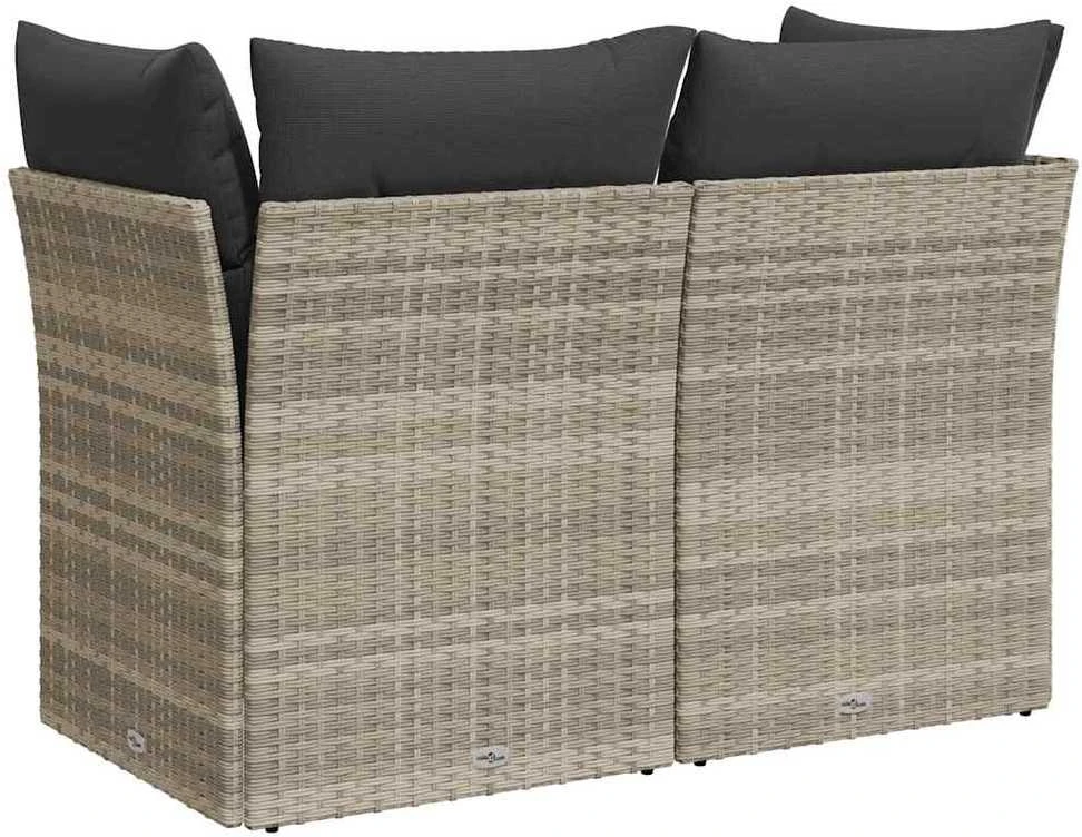 Dvivietė sodo sofa su pagalvėlėmis, šviesiai pilka, poliratanas