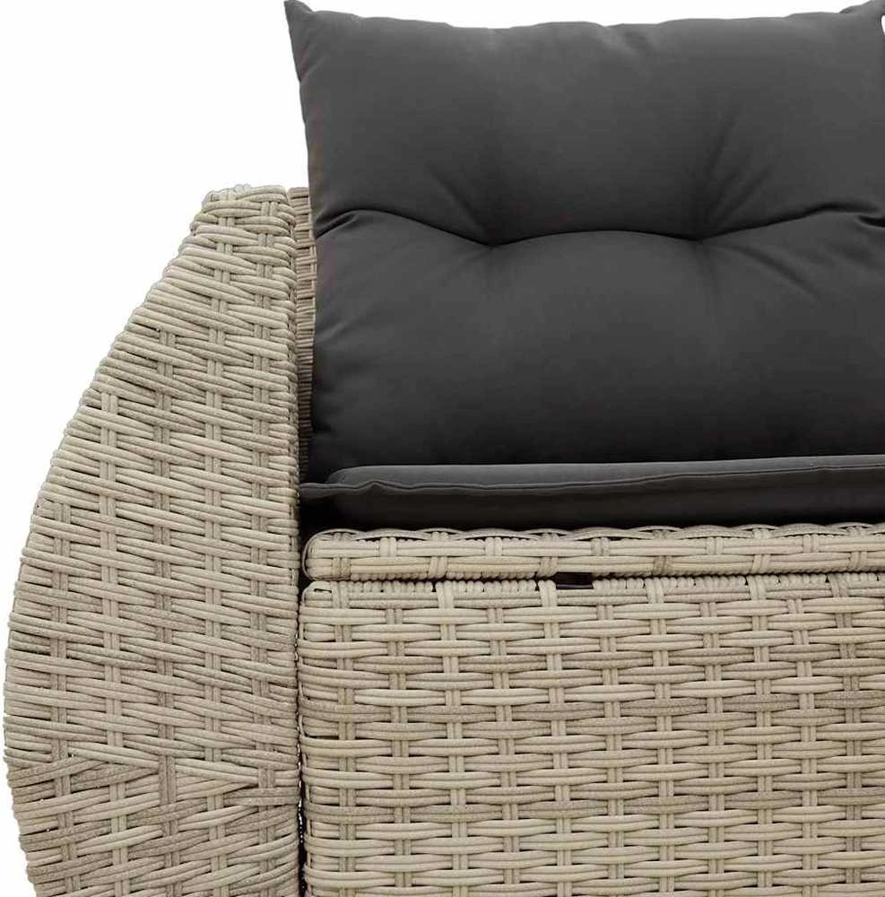 Dvivietė sodo sofa su pagalvėlėmis, šviesiai pilka, poliratanas