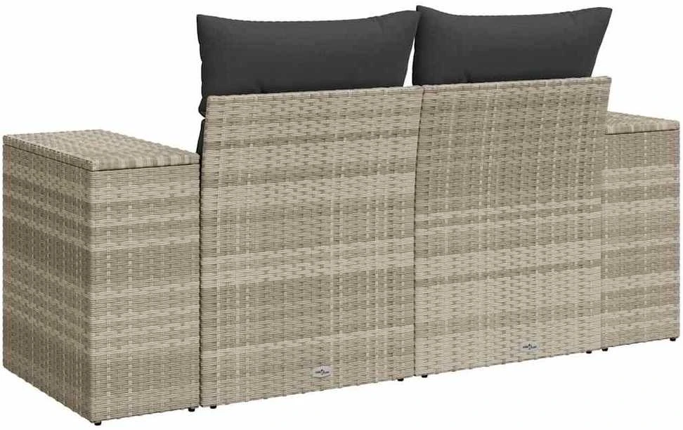 Dvivietė sodo sofa su pagalvėlėmis, šviesiai pilka, poliratanas