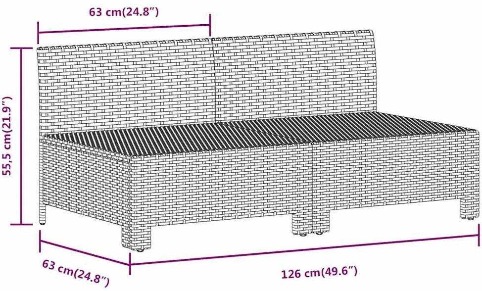 Dvivietė sodo sofa su pilkomis pagalvėlėmis, poliratanas