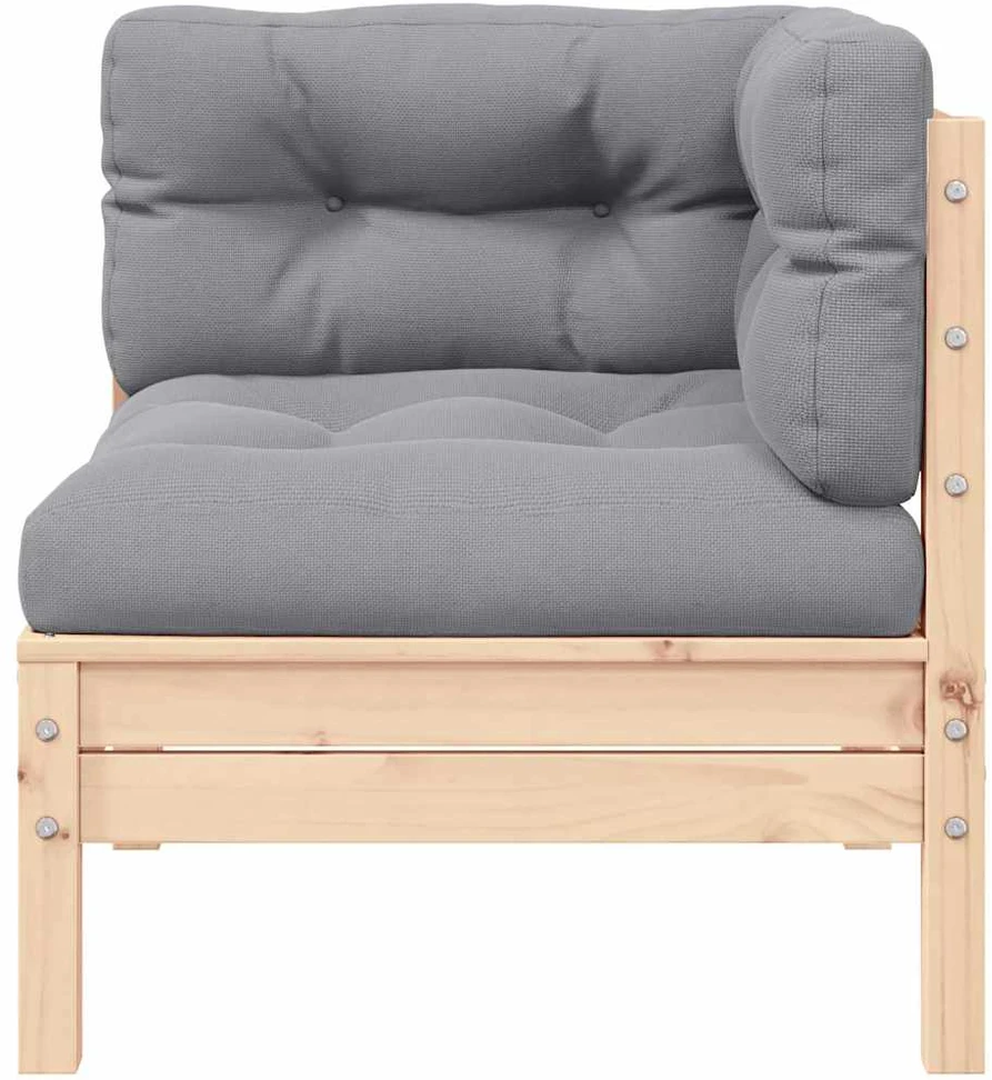 Dvivietė sodo sofa su pilkomis pagalvėlėmis, pušies masyvas