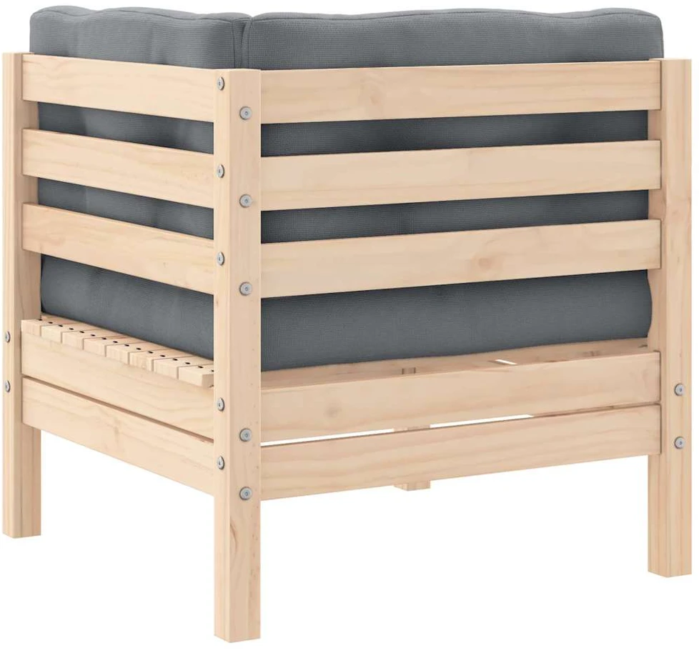 Dvivietė sodo sofa su pilkomis pagalvėlėmis, pušies masyvas