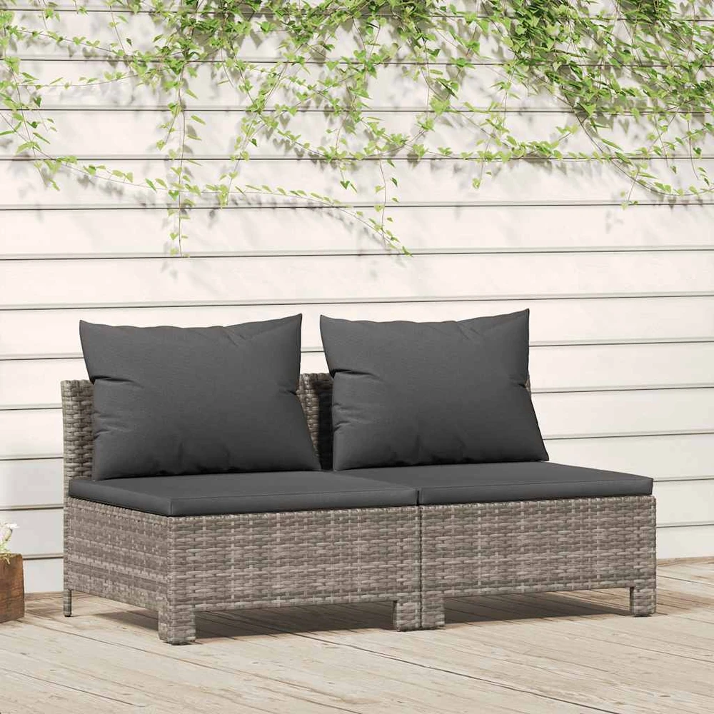 Dvivietė sodo sofa su pilkomis pagalvėlėmis, poliratanas