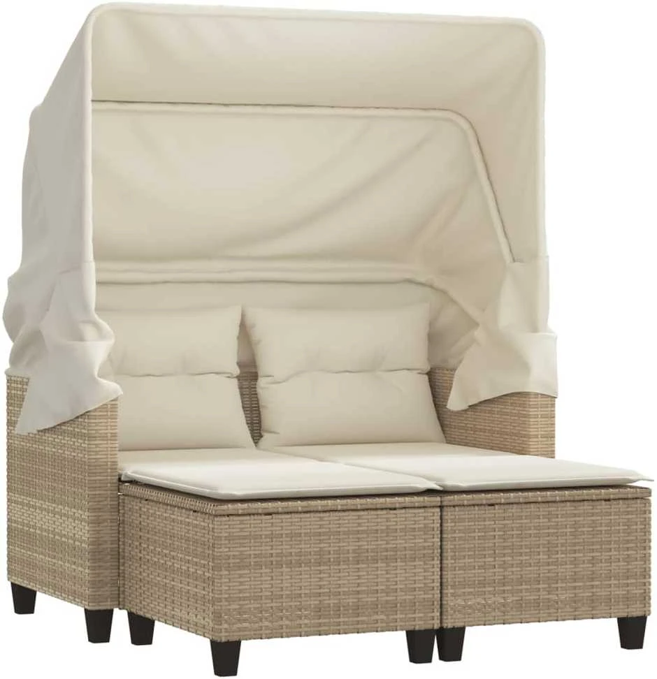 Dvivietė sodo sofa su skliautu/taburetėmis, smėlio, poliratanas