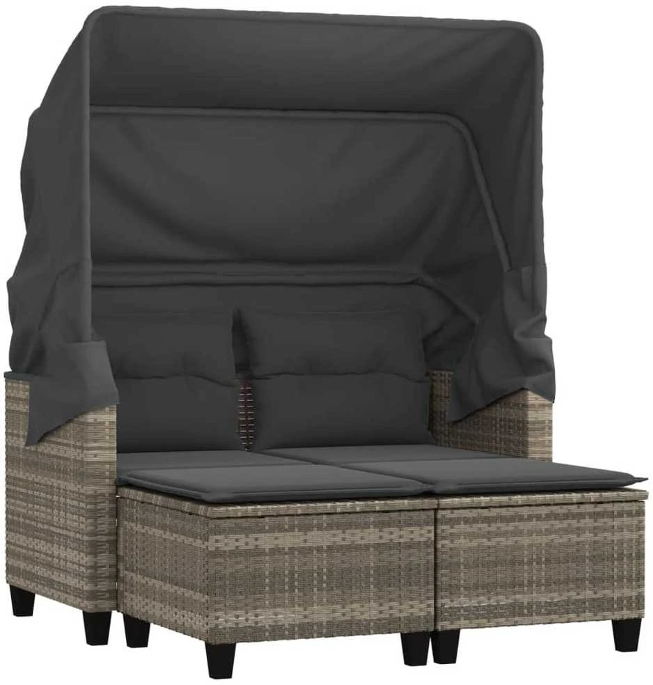 Dvivietė sodo sofa su skliautu/taburetėmis, pilka, poliratanas