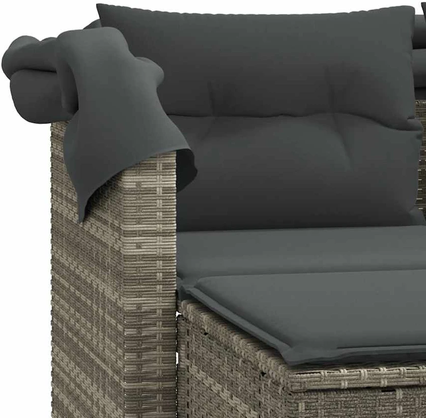 Dvivietė sodo sofa su skliautu/taburetėmis, pilka, poliratanas