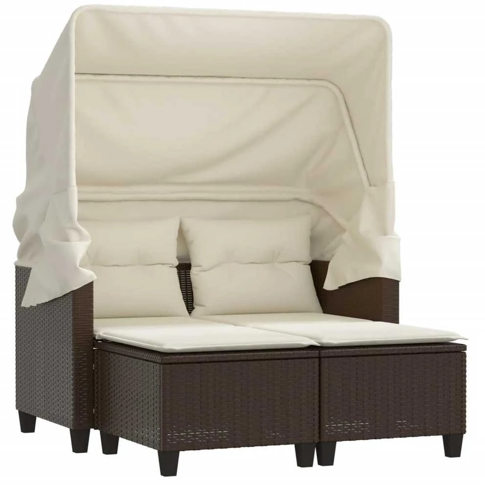 Dvivietė sodo sofa su skliautu/taburetėmis, ruda, poliratanas