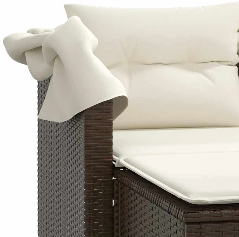 Dvivietė sodo sofa su skliautu/taburetėmis, ruda, poliratanas