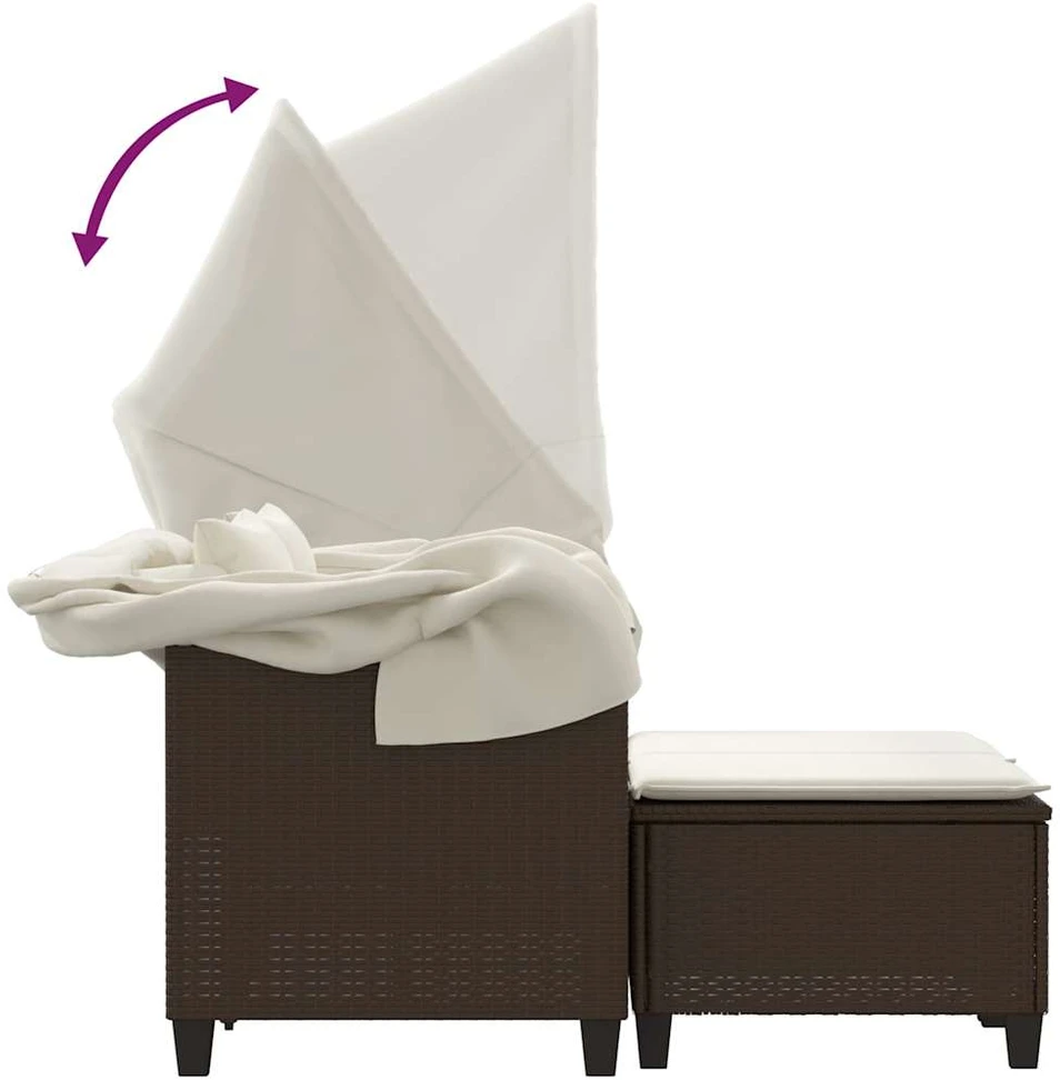 Dvivietė sodo sofa su skliautu/taburetėmis, ruda, poliratanas