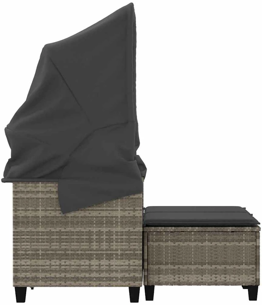 Dvivietė sodo sofa su skliautu/taburetėmis, pilka, poliratanas