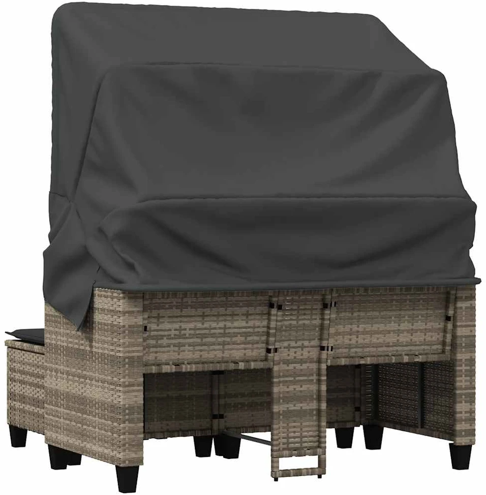 Dvivietė sodo sofa su skliautu/taburetėmis, pilka, poliratanas