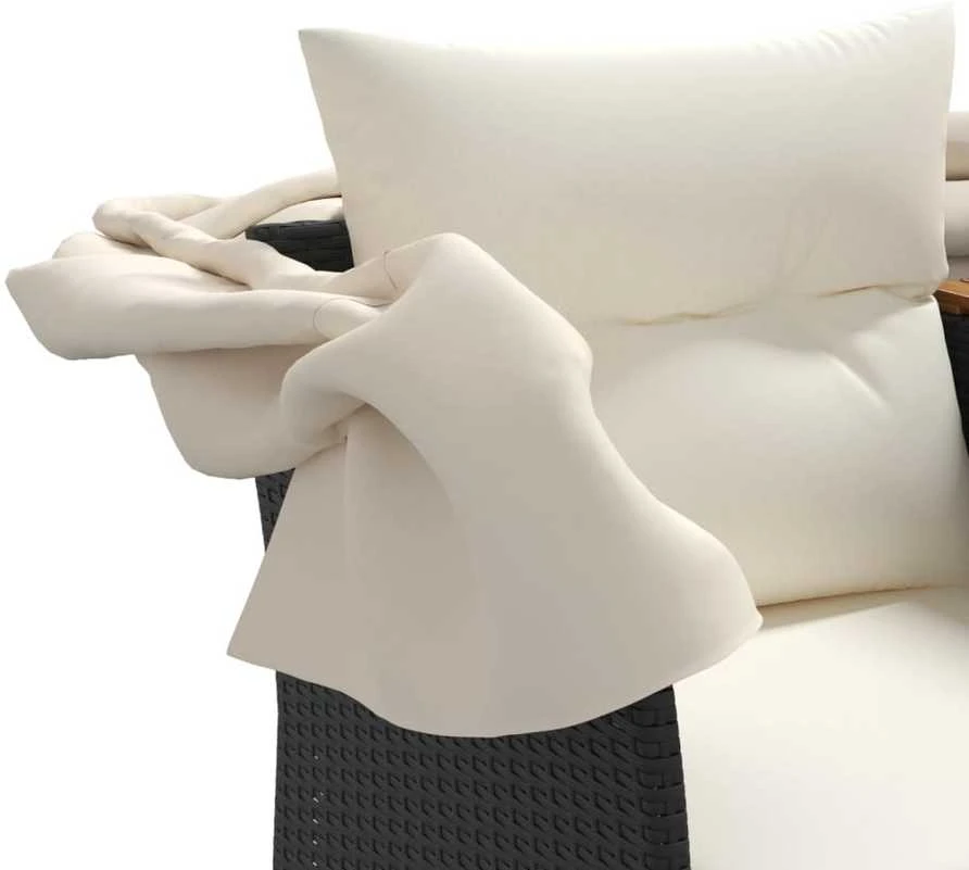 Dvivietė sodo sofa su skliautu/taburetėmis, juoda, poliratanas