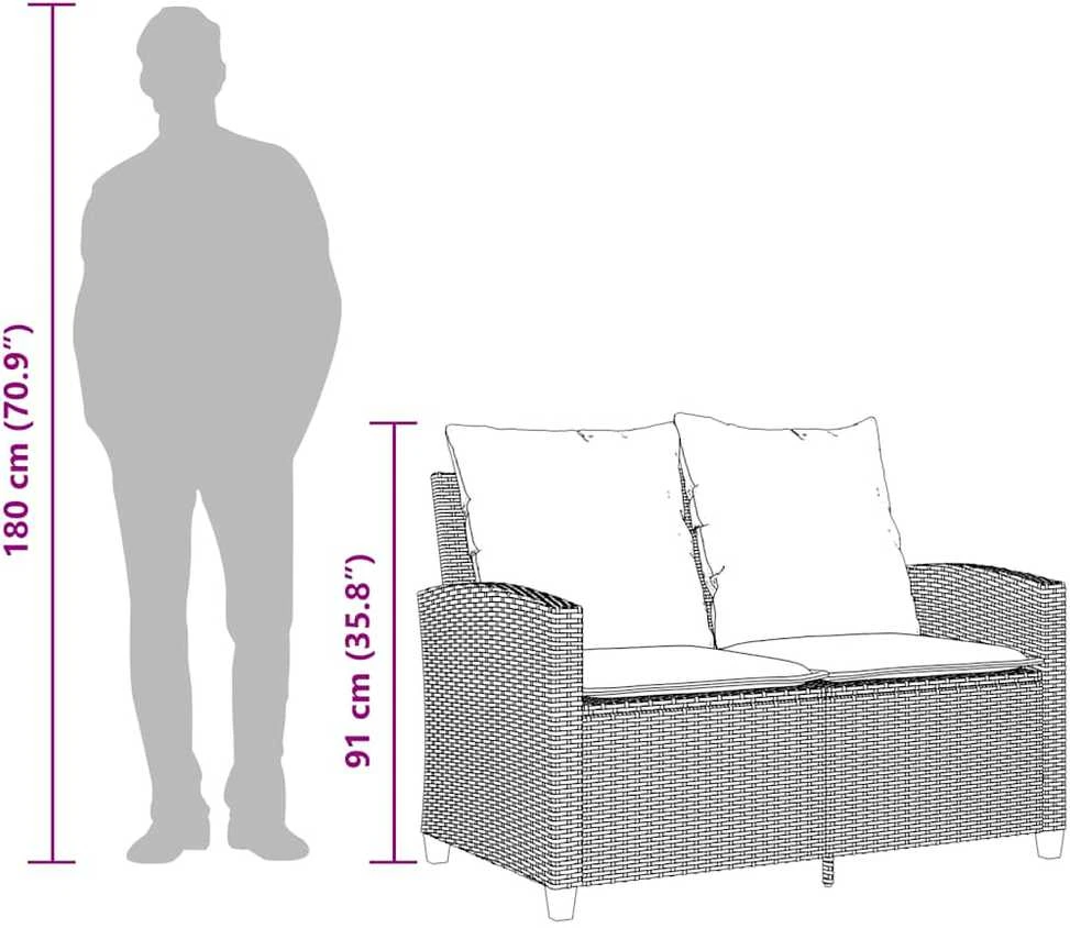 Dvivietė sodo sofa su staliuku ir pagalvėlėmis, smėlio spalvos