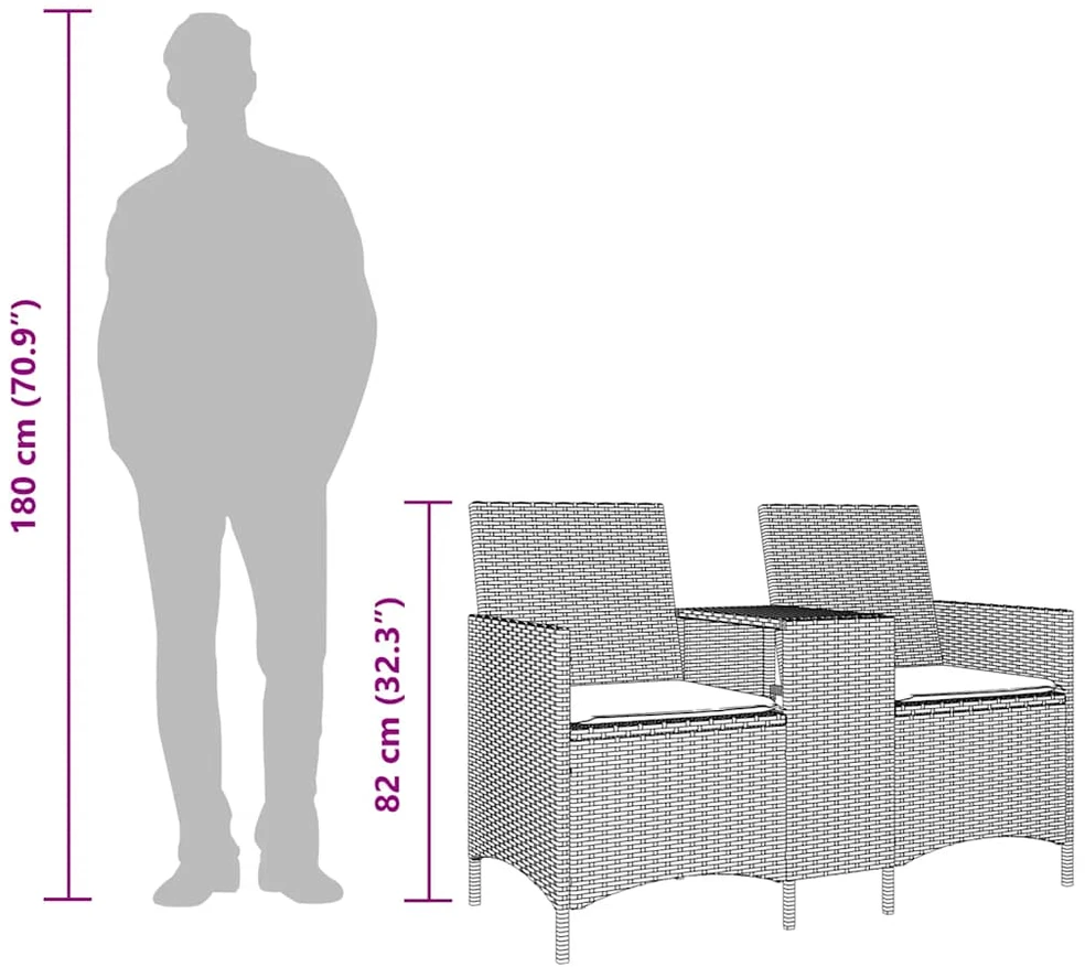 Dvivietė sodo sofa su staliuku ir pagalvėlėmis, smėlio spalvos