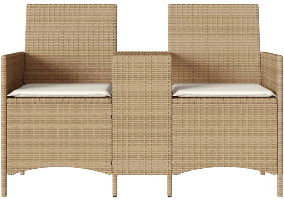 Dvivietė sodo sofa su staliuku ir pagalvėlėmis, smėlio spalvos