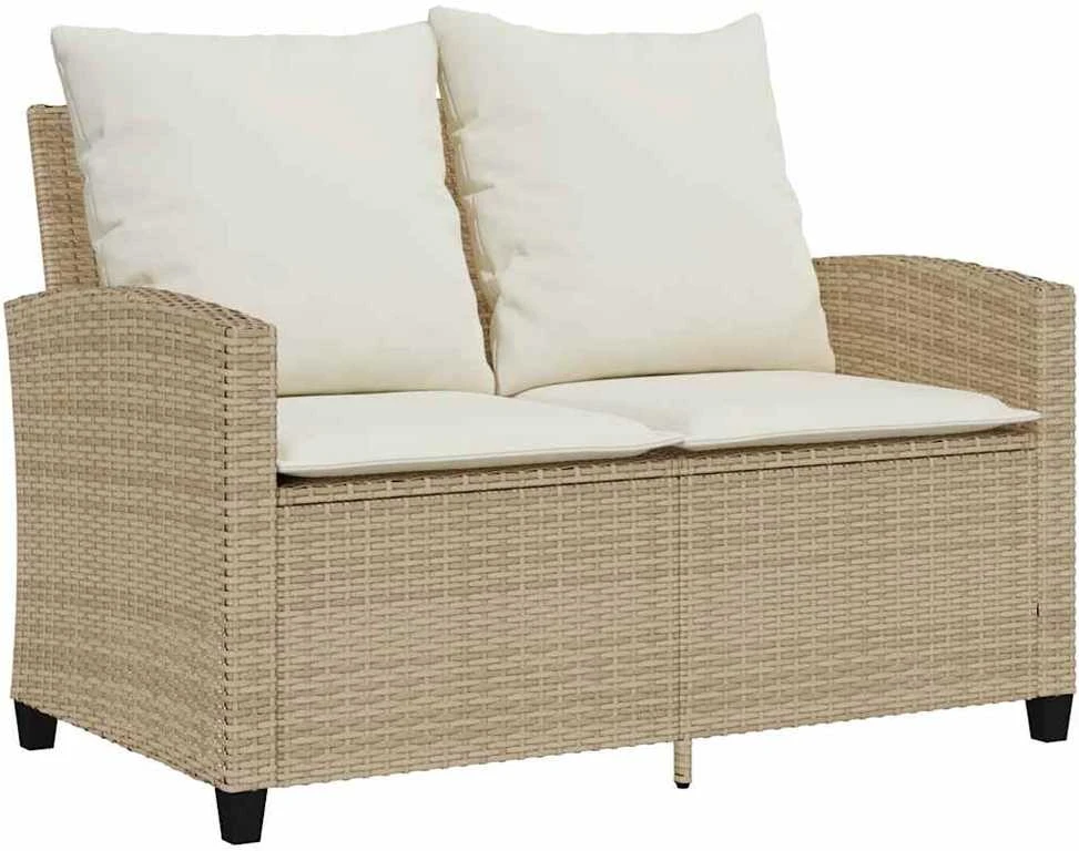Dvivietė sodo sofa su staliuku ir pagalvėlėmis, smėlio spalvos