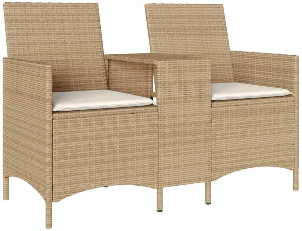 Dvivietė sodo sofa su staliuku ir pagalvėlėmis, smėlio spalvos