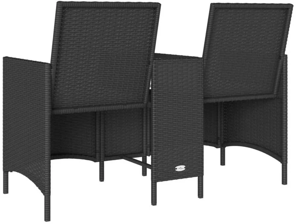 Dvivietė sodo sofa su staliuku ir pagalvėlėmis, juodos spalvos
