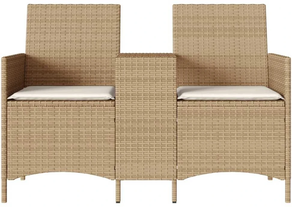 Dvivietė sodo sofa su staliuku ir pagalvėlėmis, smėlio spalvos