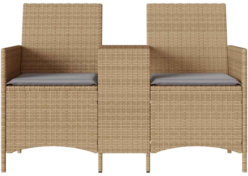 Dvivietė sodo sofa su staliuku ir pagalvėlėmis, smėlio spalvos
