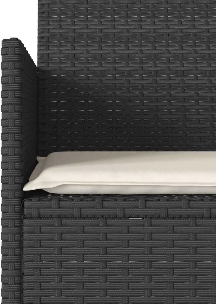 Dvivietė sodo sofa su staliuku ir pagalvėlėmis, juodos spalvos