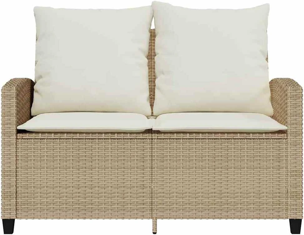 Dvivietė sodo sofa su staliuku ir pagalvėlėmis, smėlio spalvos