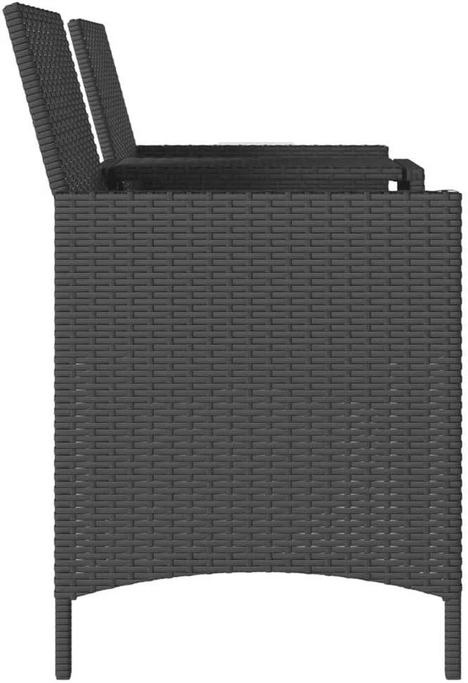 Dvivietė sodo sofa su staliuku/taburetėmis, juoda, poliratanas