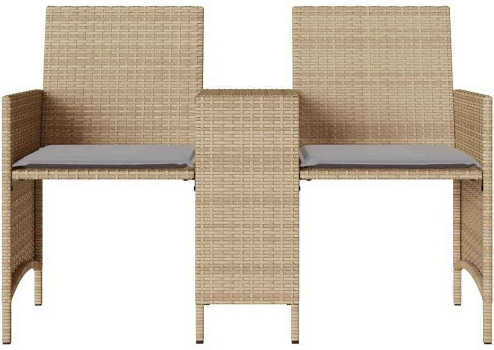 Dvivietė sodo sofa su staliuku/taburetėmis, smėlio, poliratanas