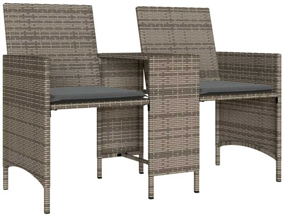 Dvivietė sodo sofa su staliuku/taburetėmis, pilka, poliratanas