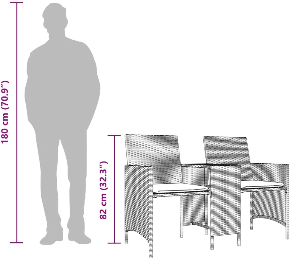 Dvivietė sodo sofa su staliuku/taburetėmis, ruda, poliratanas