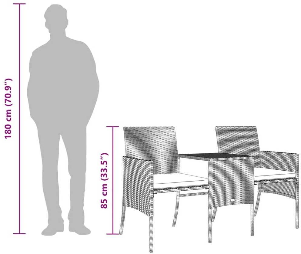 Dvivietė sodo sofa su staliuku/taburetėmis, ruda, poliratanas