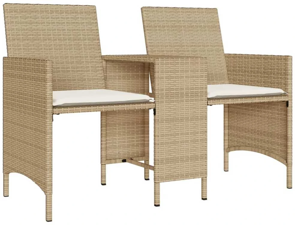 Dvivietė sodo sofa su staliuku/taburetėmis, smėlio, poliratanas
