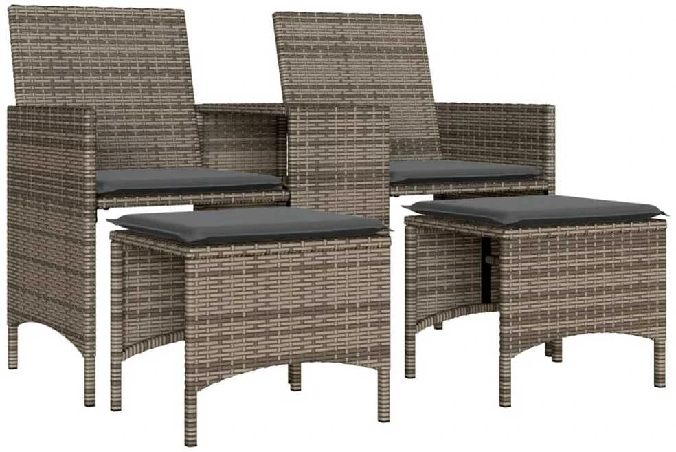 Dvivietė sodo sofa su staliuku/taburetėmis, pilka, poliratanas