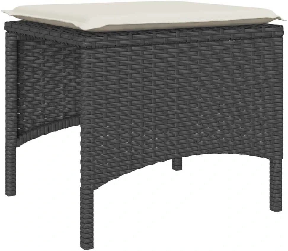 Dvivietė sodo sofa su staliuku/taburetėmis, juoda, poliratanas