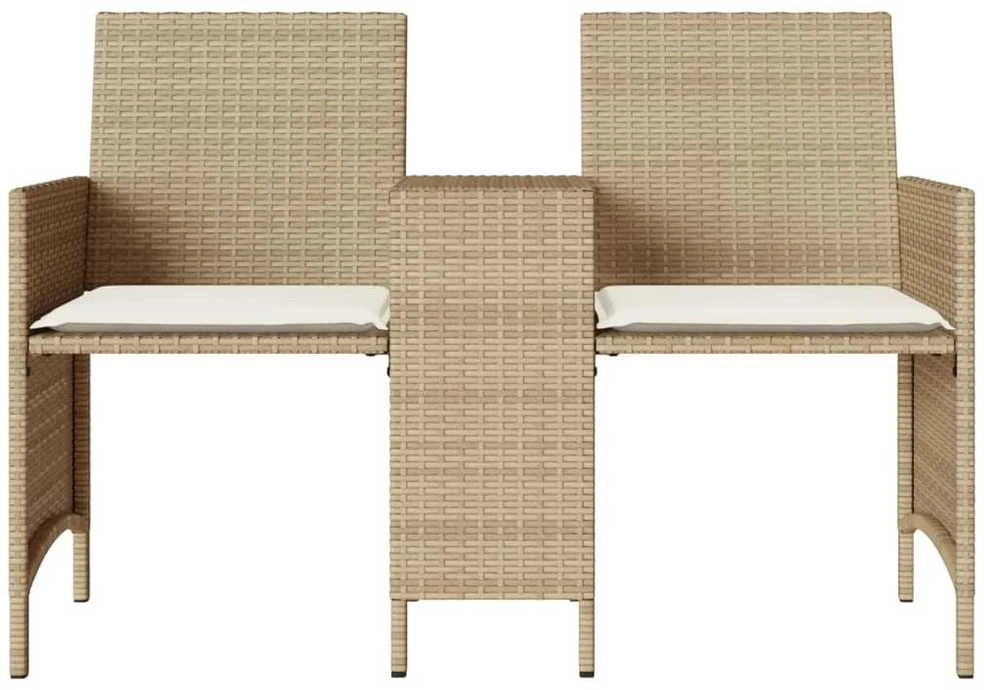 Dvivietė sodo sofa su staliuku/taburetėmis, smėlio, poliratanas