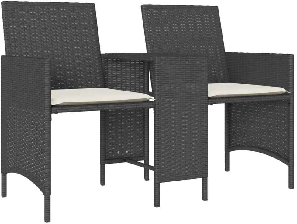 Dvivietė sodo sofa su staliuku/taburetėmis, juoda, poliratanas