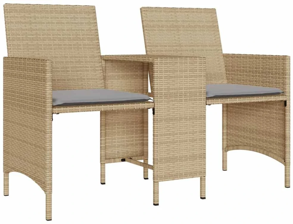 Dvivietė sodo sofa su staliuku/taburetėmis, smėlio, poliratanas