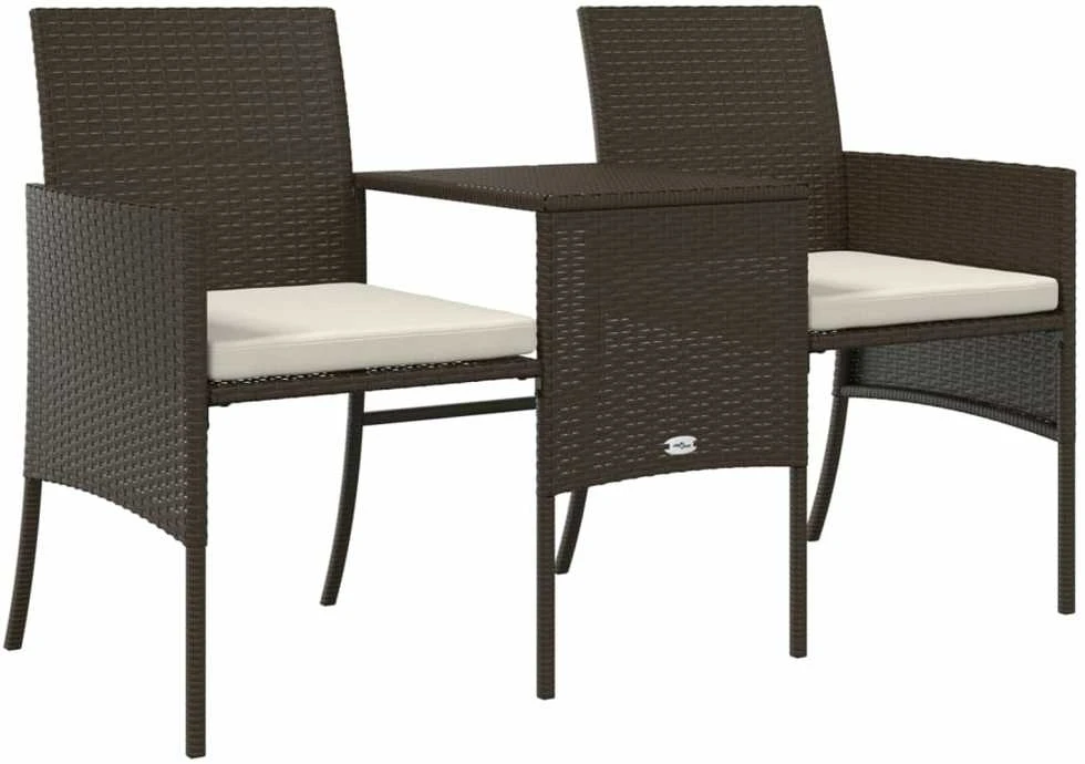Dvivietė sodo sofa su staliuku/taburetėmis, ruda, poliratanas