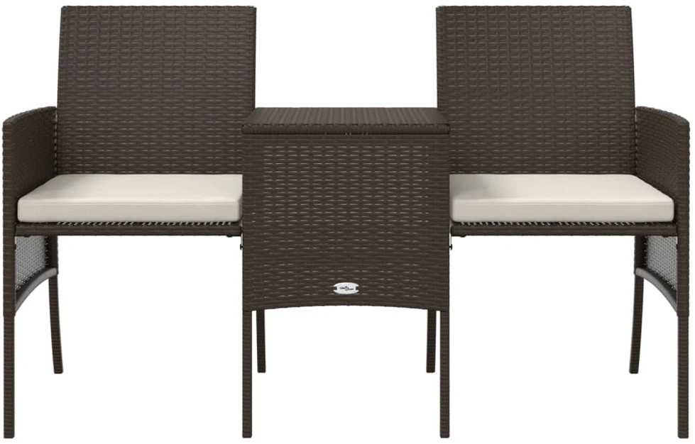Dvivietė sodo sofa su staliuku/taburetėmis, ruda, poliratanas