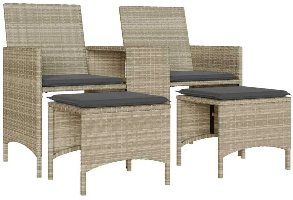 Dvivietė sodo sofa su staliuku/taburetėmis, pilka, poliratanas